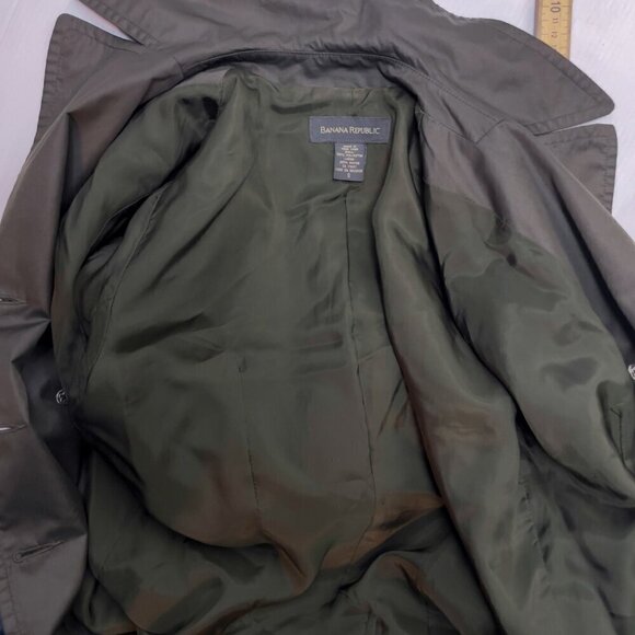 BANANA REPUBLIC Double Breasted Green Polyester Short Trench Coat Jacket Size S - Picture 10 of 14